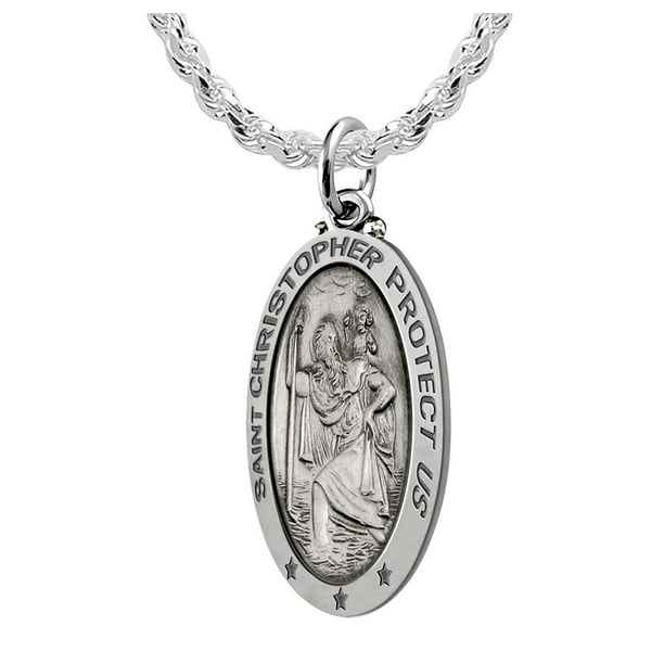 20" Necklace 925 Sterling Silver 16mm Heart Shape Saint Christopher Pendant 